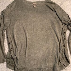 COMO Vintage Moss Green Sweater With Side Slits & Button Details